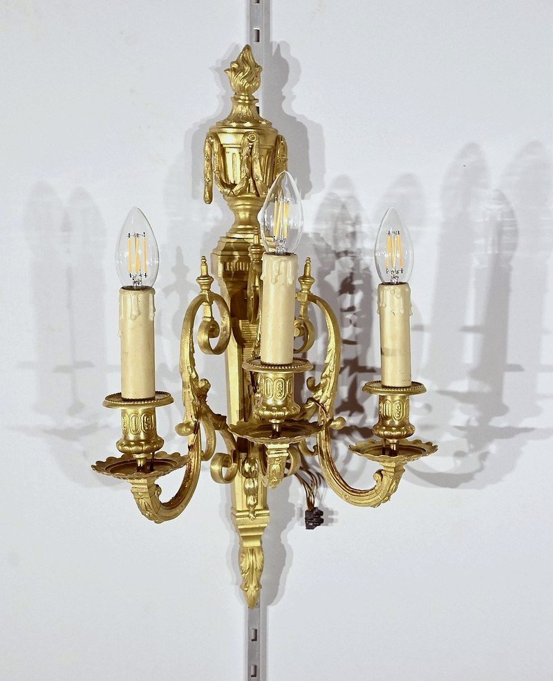 Pair Of Bronze Sconces, Louis XVI Style - 1st Part 19th-photo-3