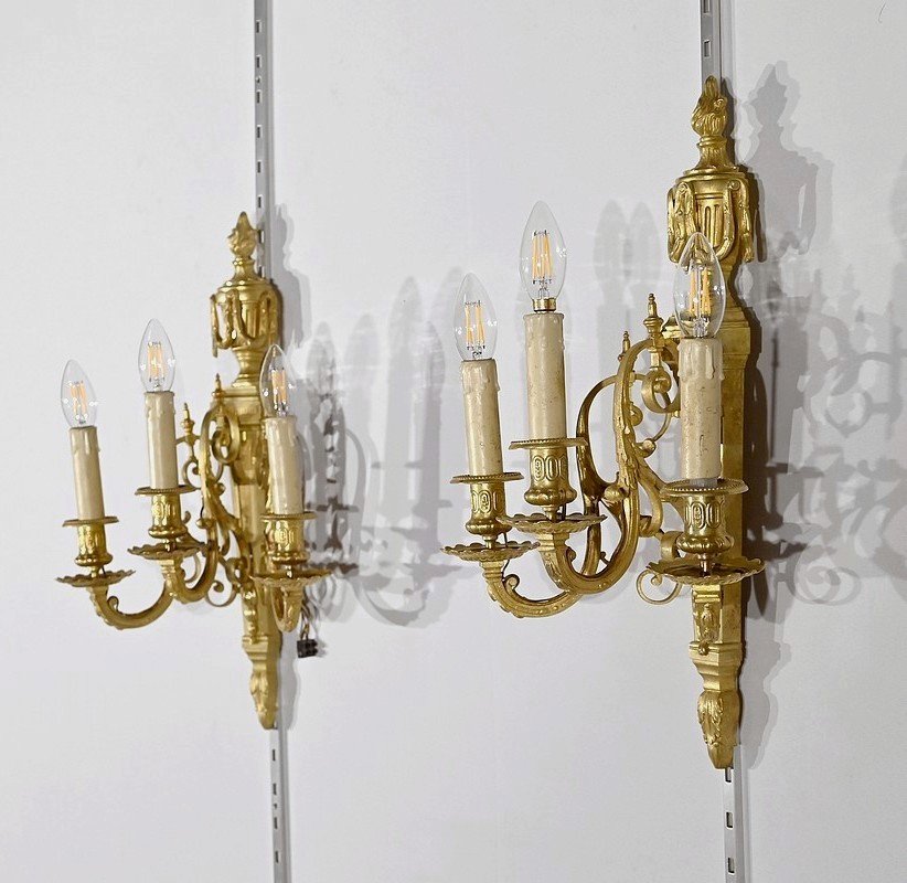 Pair Of Bronze Sconces, Louis XVI Style - 1st Part 19th-photo-2