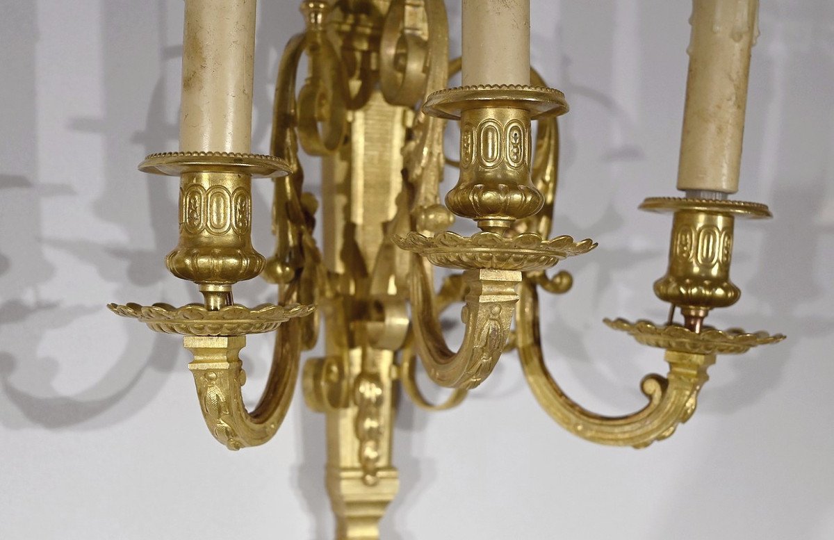 Pair Of Bronze Sconces, Louis XVI Style - 1st Part 19th-photo-4