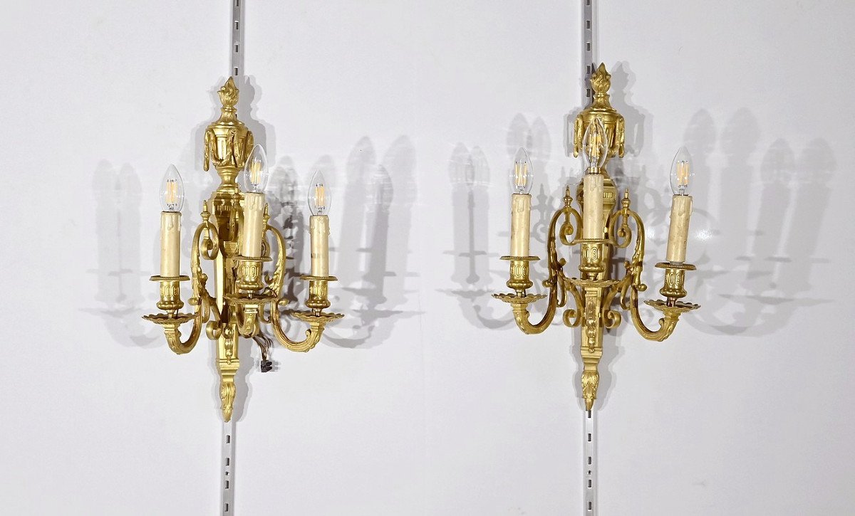 Pair Of Bronze Sconces, Louis XVI Style - 1st Part 19th