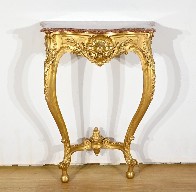 Console Murale En Bois Doré, Style Louis XV, époque Napoléon III – Milieu XIXe-photo-2