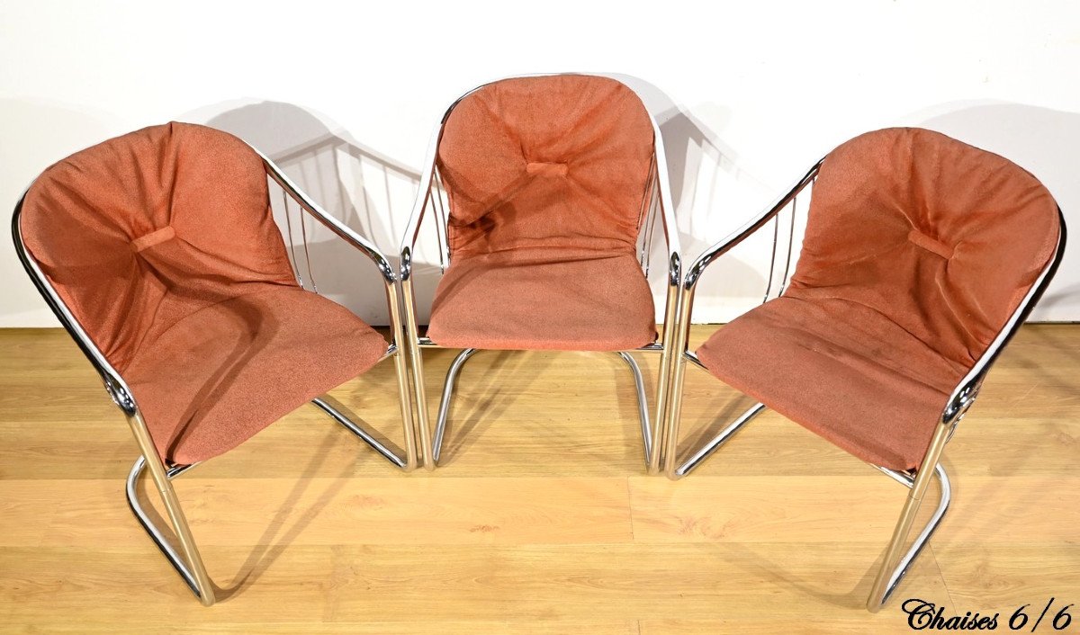 Suite Of 6 Arm Chairs, In Chromed Metal, By Gastone Rinaldi – 1970-photo-4