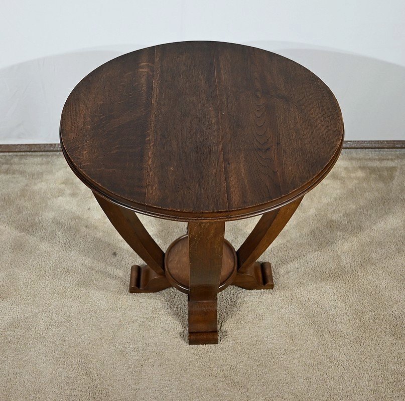 Pedestal Table In Solid Oak, Art Deco - 1930-photo-1