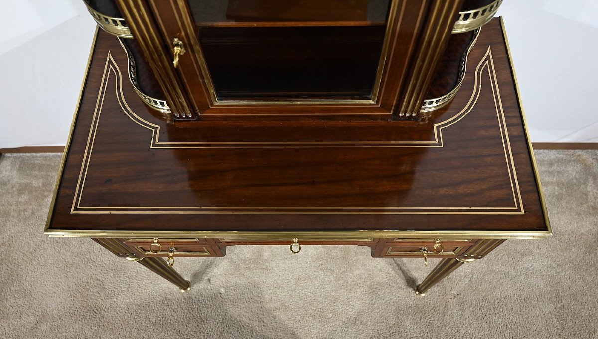 Small Mahogany Showcase Desk, Louis XVI Style – Mid-19th Century-photo-3