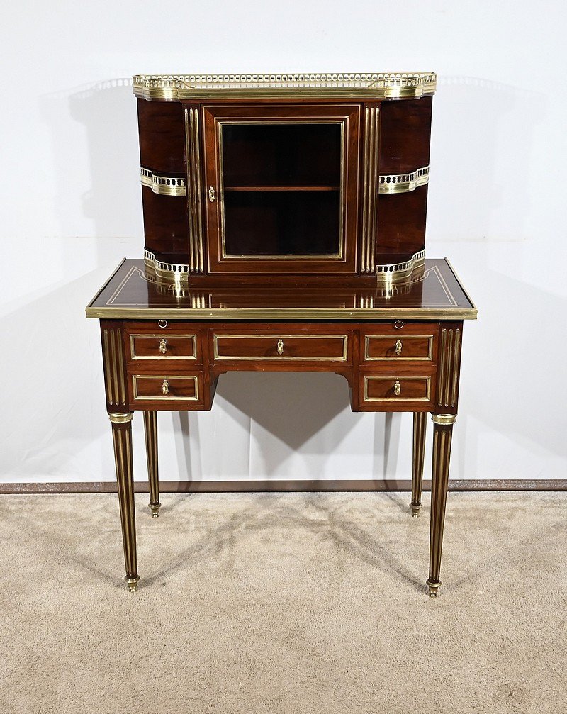 Small Mahogany Showcase Desk, Louis XVI Style – Mid-19th Century