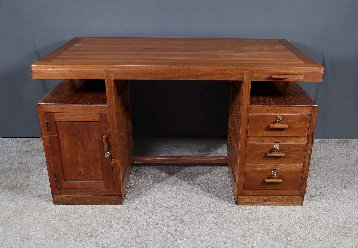 Teak And Mahogany Desk, Pondicherry, Art Deco - 1930-photo-2