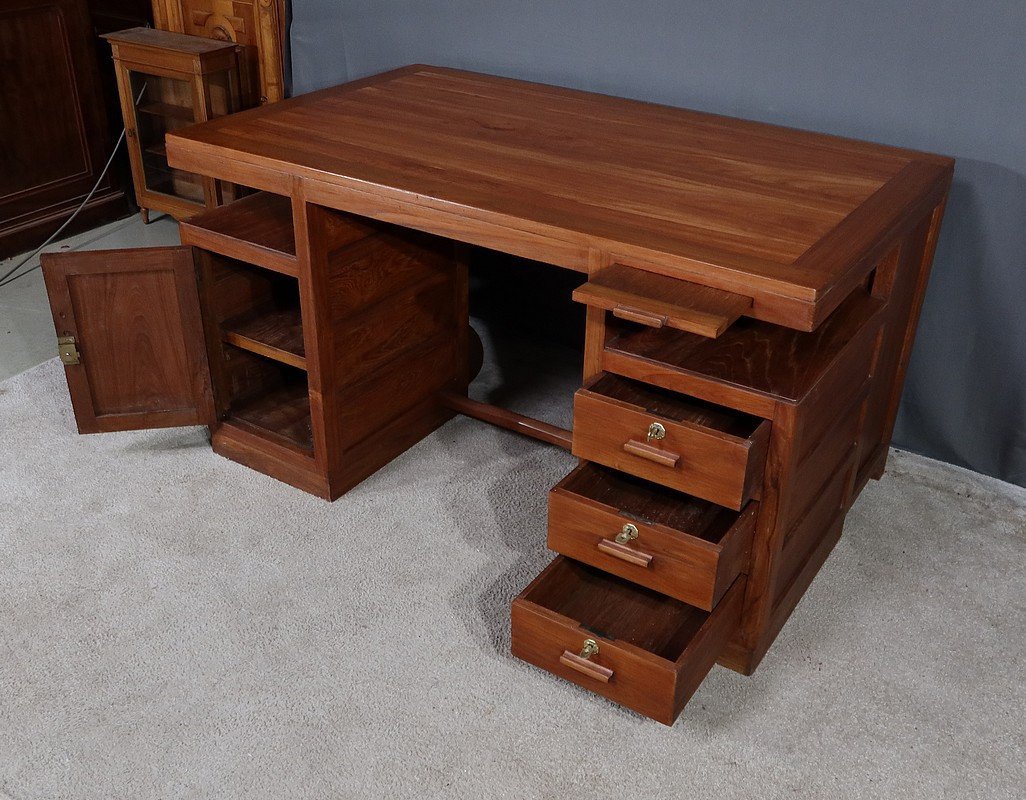 Teak And Mahogany Desk, Pondicherry, Art Deco - 1930-photo-3