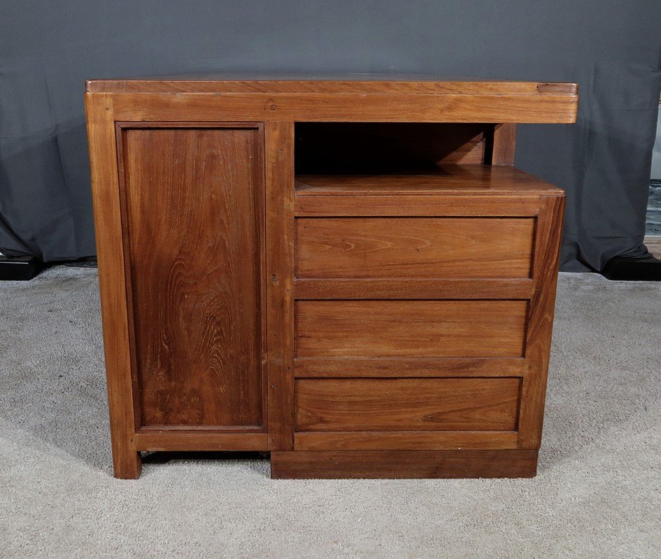 Teak And Mahogany Desk, Pondicherry, Art Deco - 1930-photo-4