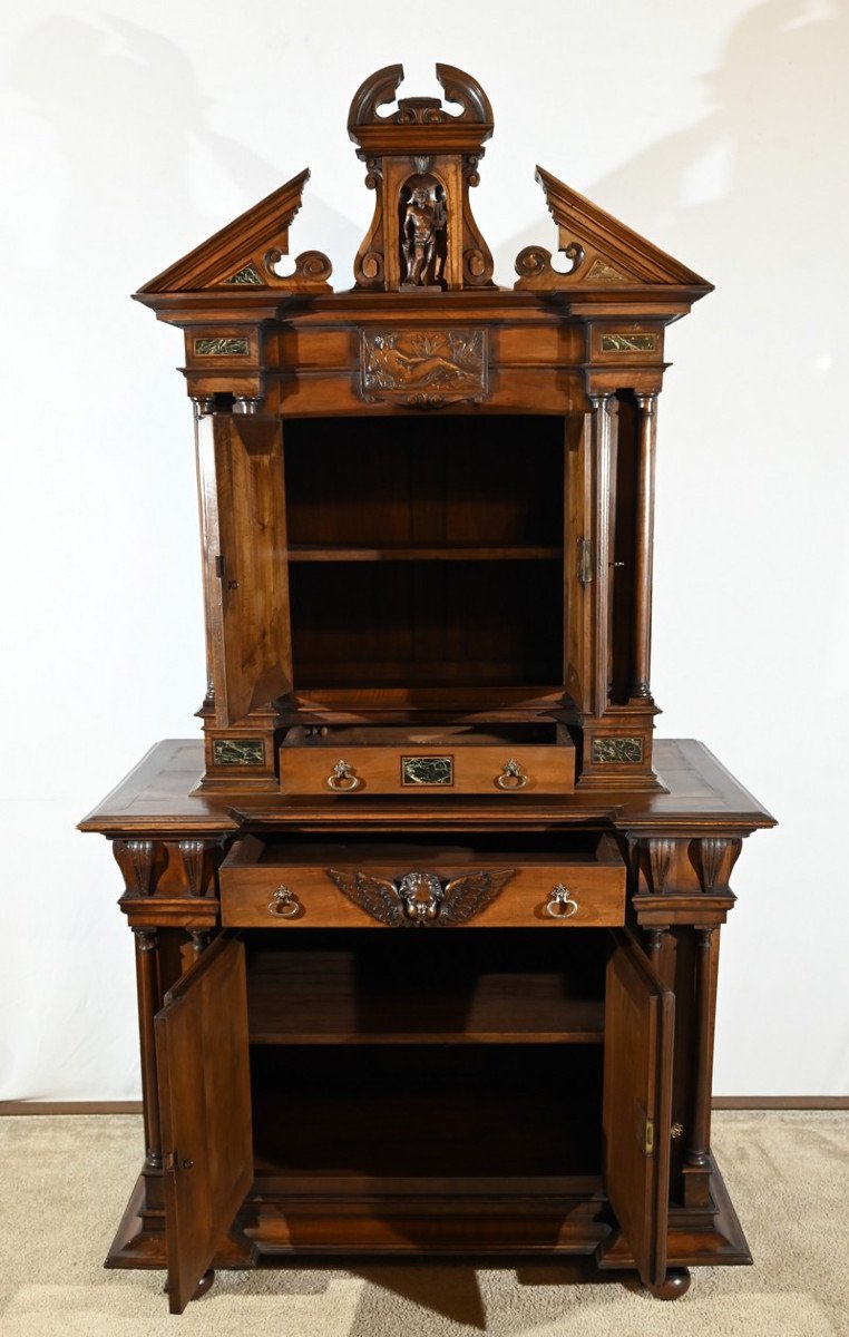 Small Two-body Buffet In Solid Walnut, Renaissance Style – Mid-19th Century-photo-3