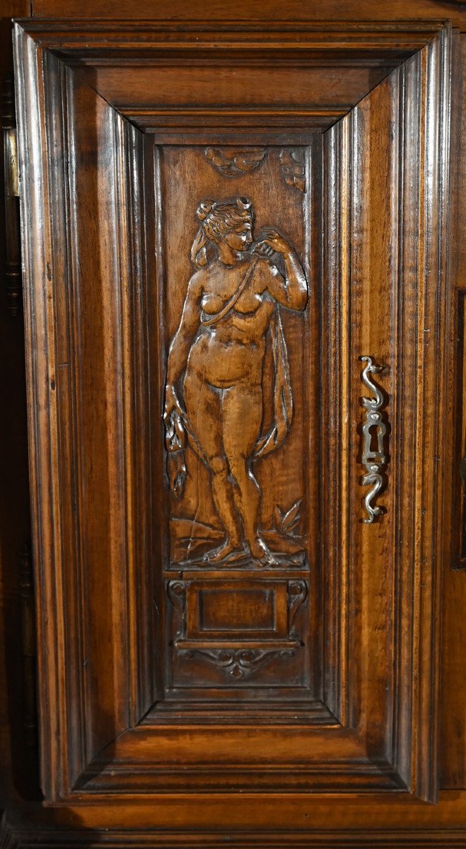 Small Two-body Buffet In Solid Walnut, Renaissance Style – Mid-19th Century-photo-1