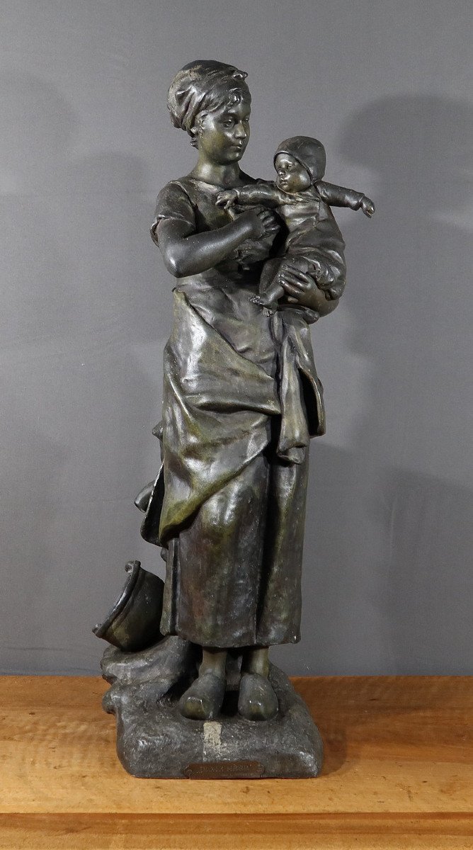 Statue En Régule "jeune Mère" Par L. Steiner - Fin XIXe