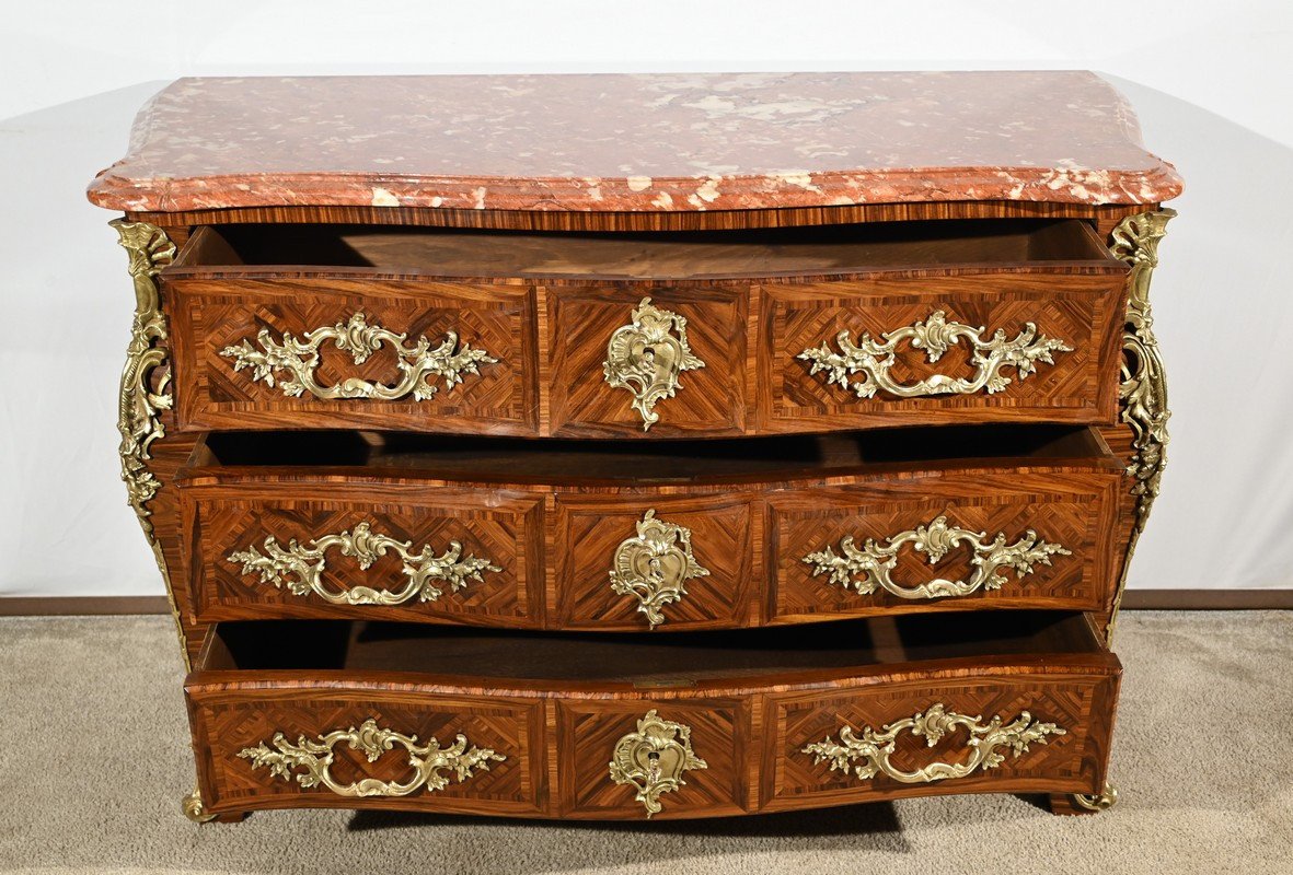 Tomb Commode In Violet Wood Marquetry, Louis XIV / Louis XV Transition Style -photo-4