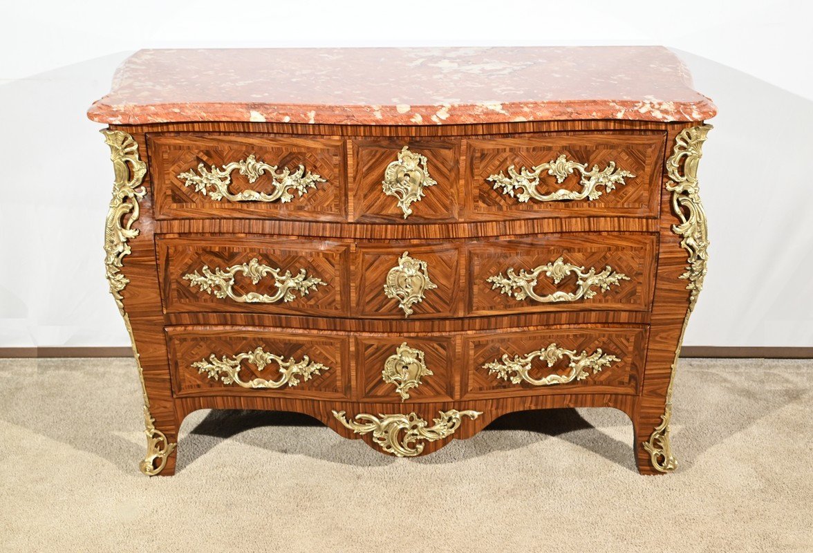 Tomb Commode In Violet Wood Marquetry, Louis XIV / Louis XV Transition Style 