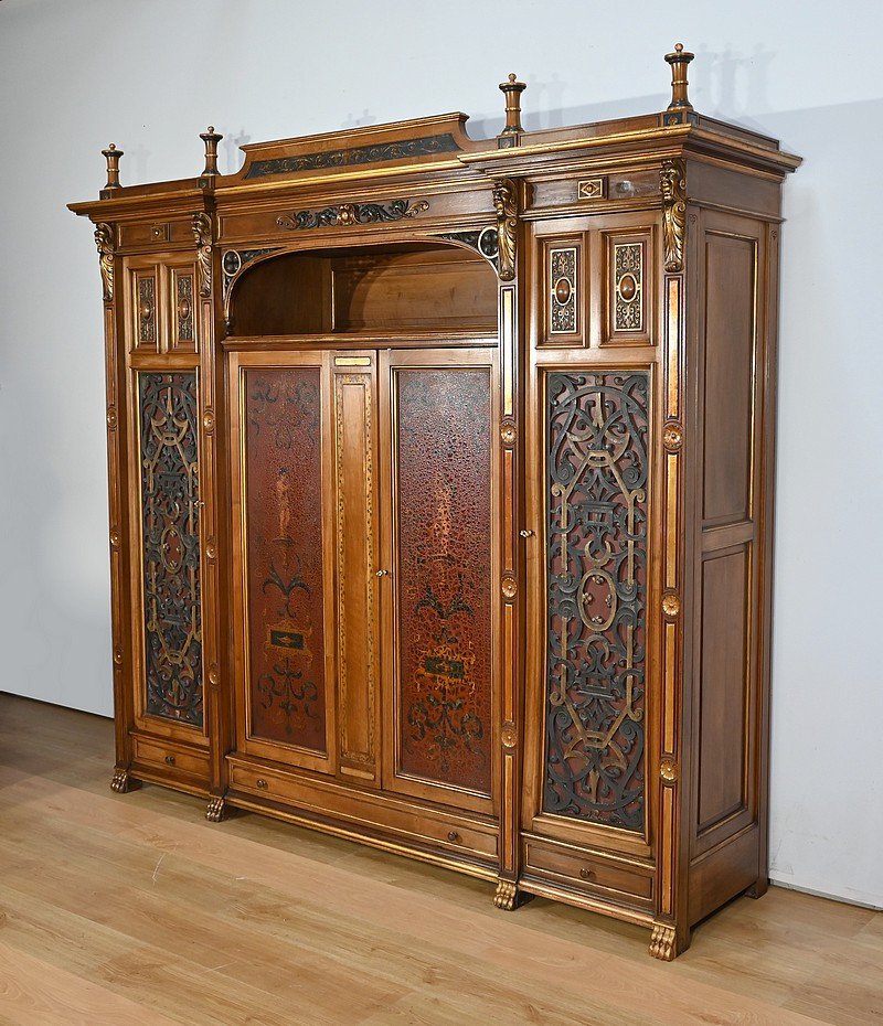 Rares Cabinet De Travail Et Bureau En Noyer, Renaissance Italienne - 1900-photo-2