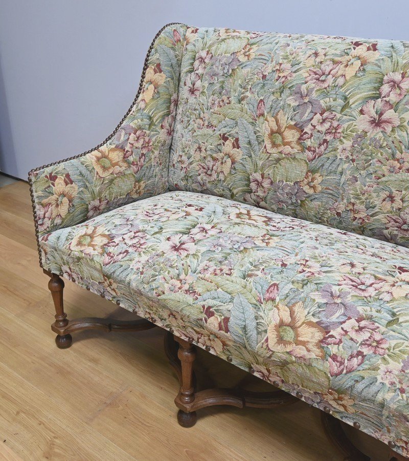 Important Estate Bench With Floral Fabric, Louis XIV Period - Early 18th Century-photo-3