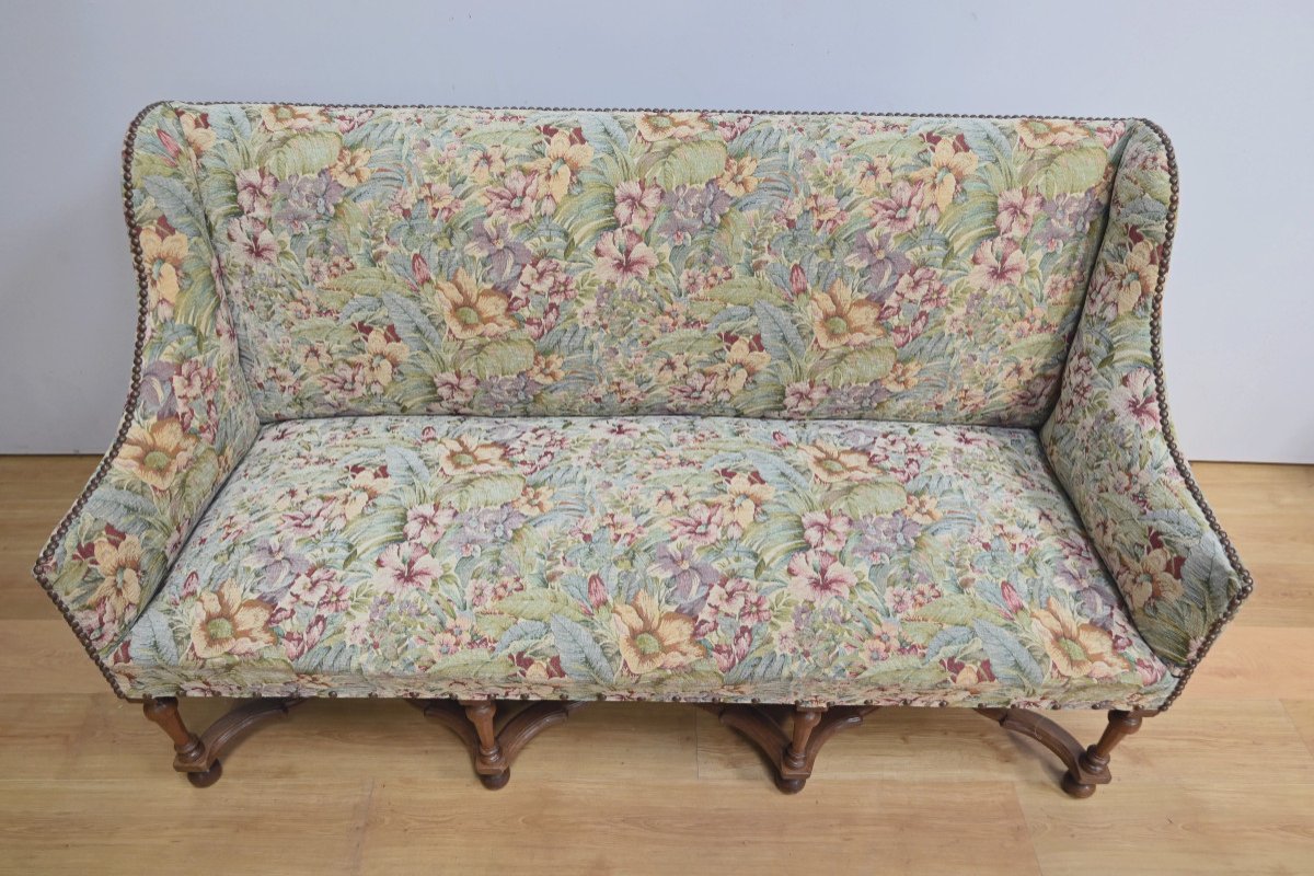 Important Estate Bench With Floral Fabric, Louis XIV Period - Early 18th Century-photo-4