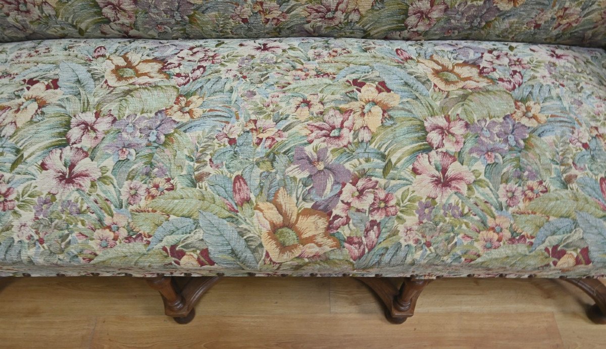 Important Estate Bench With Floral Fabric, Louis XIV Period - Early 18th Century-photo-3