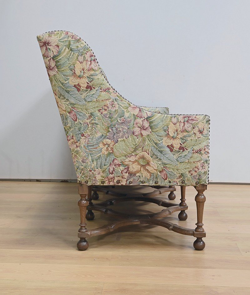 Important Estate Bench With Floral Fabric, Louis XIV Period - Early 18th Century-photo-5