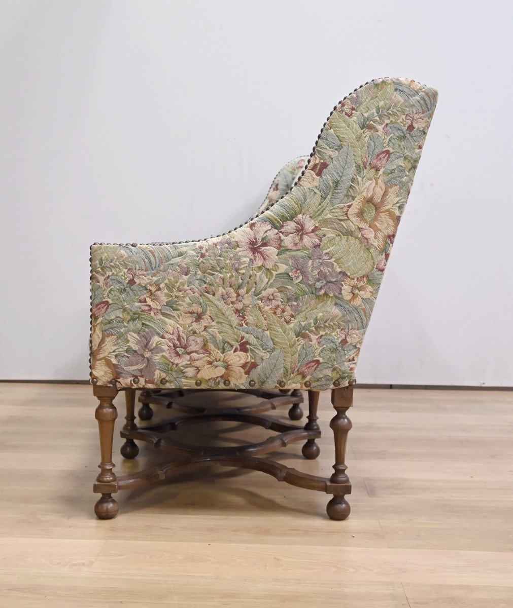 Important Estate Bench With Floral Fabric, Louis XIV Period - Early 18th Century-photo-6