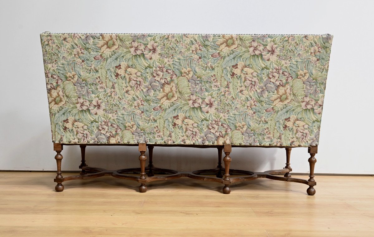 Important Estate Bench With Floral Fabric, Louis XIV Period - Early 18th Century-photo-7