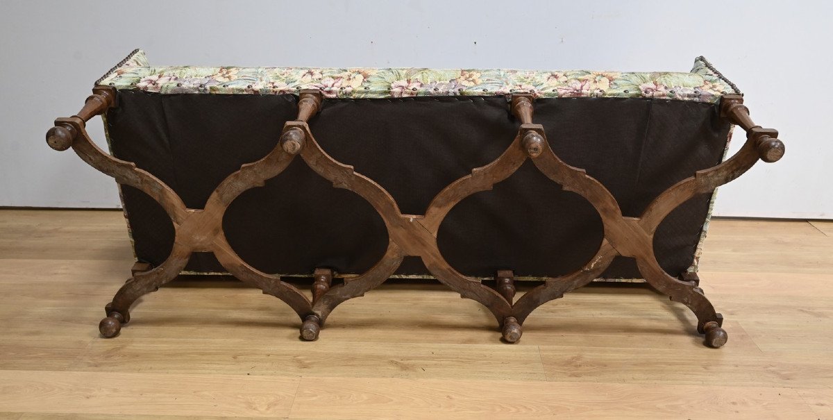 Important Estate Bench With Floral Fabric, Louis XIV Period - Early 18th Century-photo-8