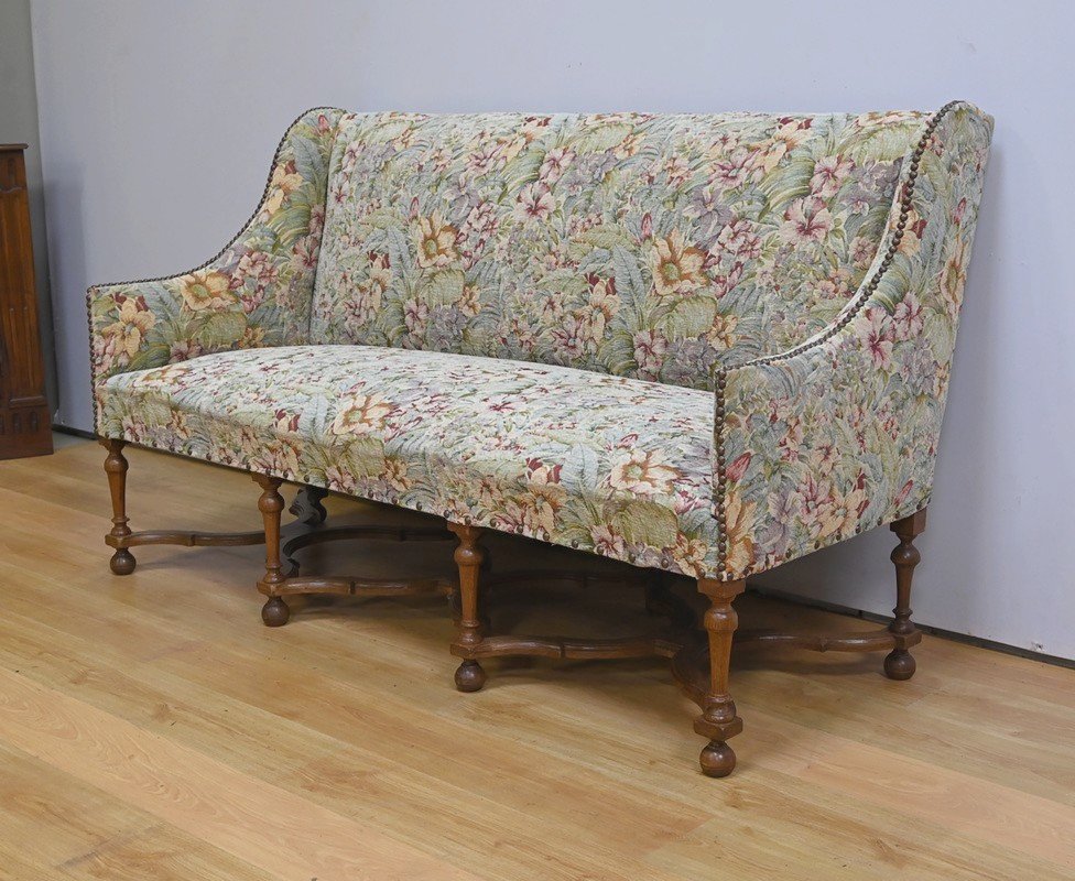 Important Estate Bench With Floral Fabric, Louis XIV Period - Early 18th Century