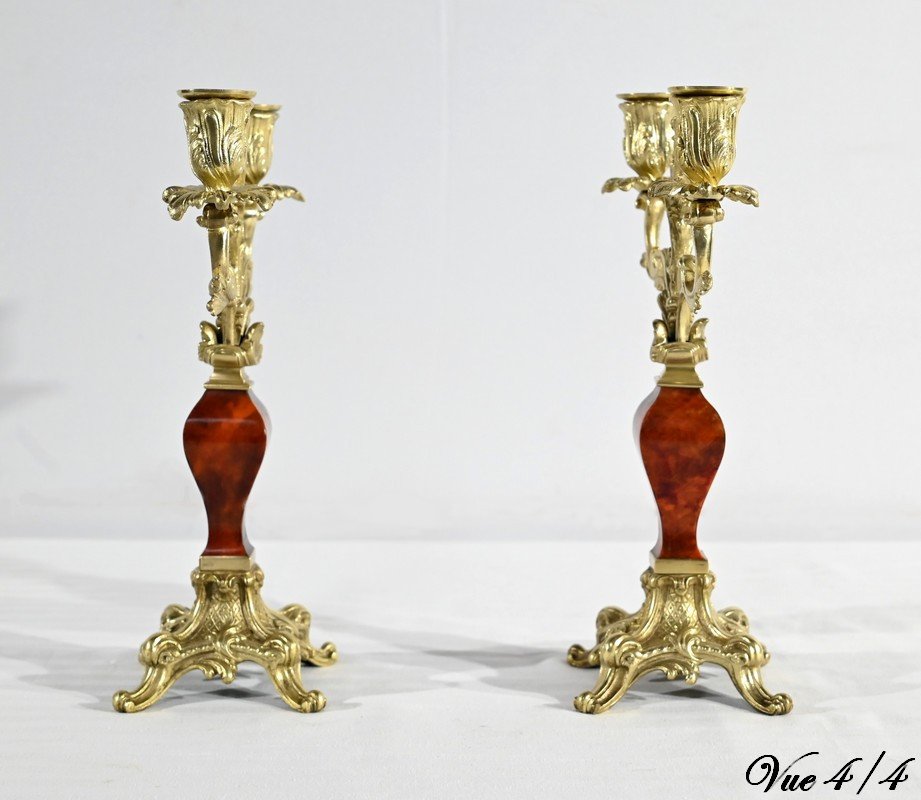 Garniture De Cheminée En Bronze Et Bois Peint, Estampillée Vincenti & Cie – 2ème Partie XIXe-photo-7