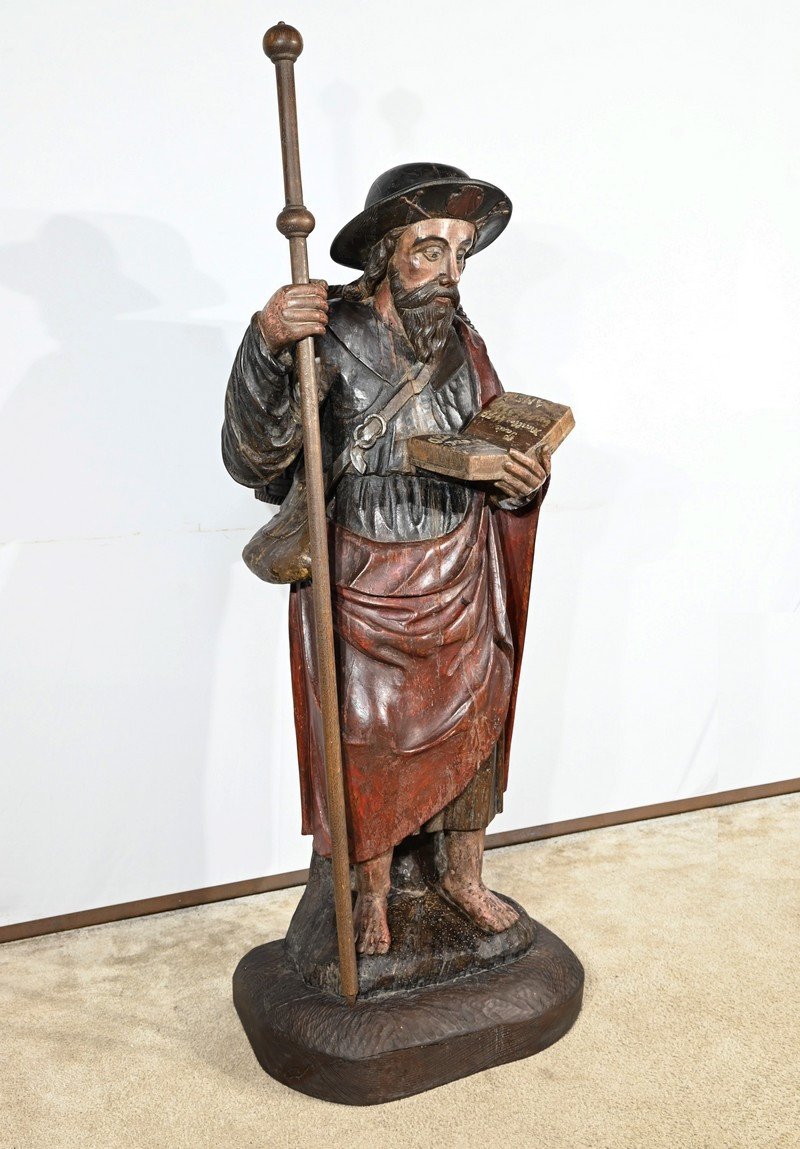 Importante Sculpture De Saint Jacques En Chêne Polychromé – XVIIIe-photo-2