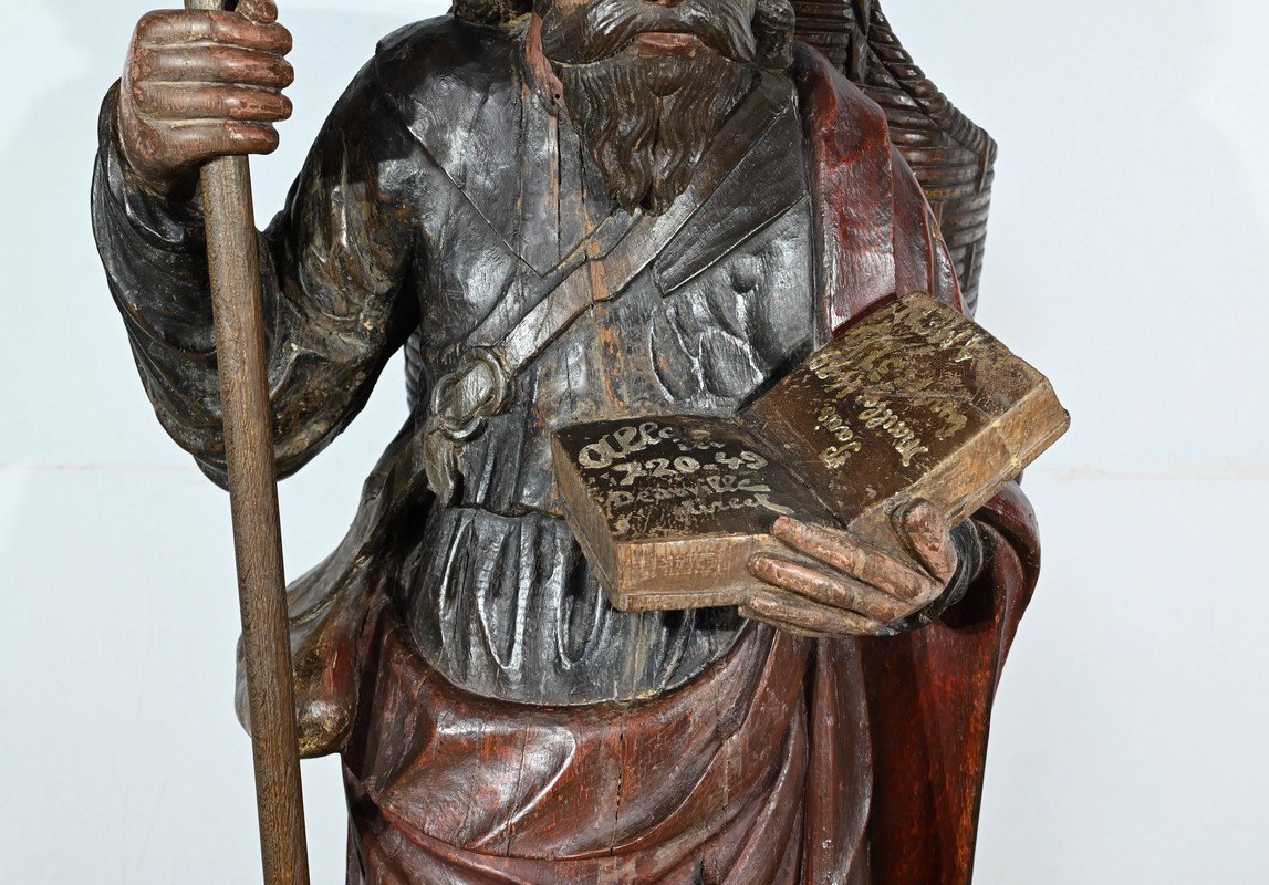 Importante Sculpture De Saint Jacques En Chêne Polychromé – XVIIIe-photo-1