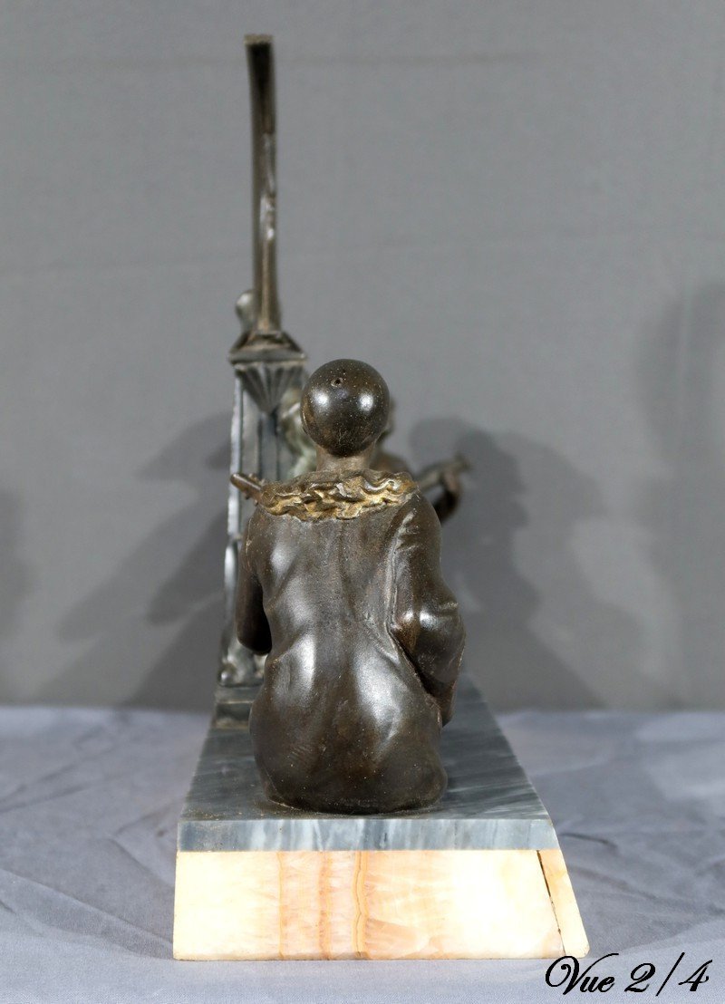 Spelter Sculpture Of Pierrot And Colombine - Early 20th Century-photo-5