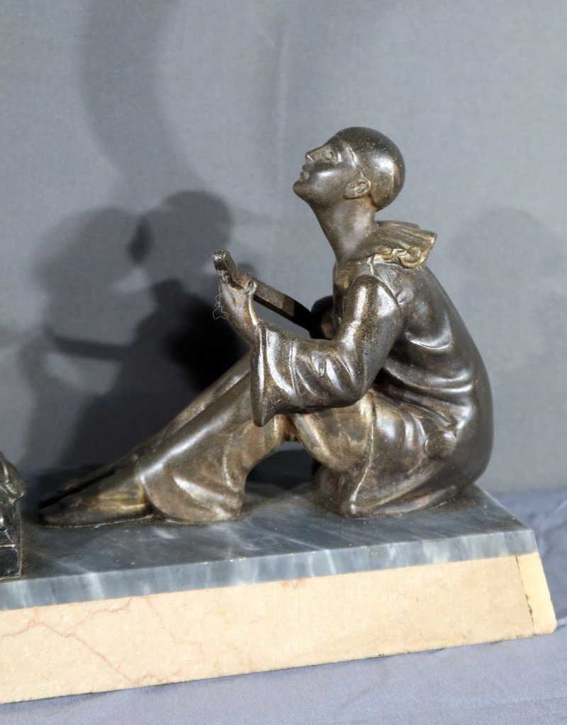 Spelter Sculpture Of Pierrot And Colombine - Early 20th Century-photo-8