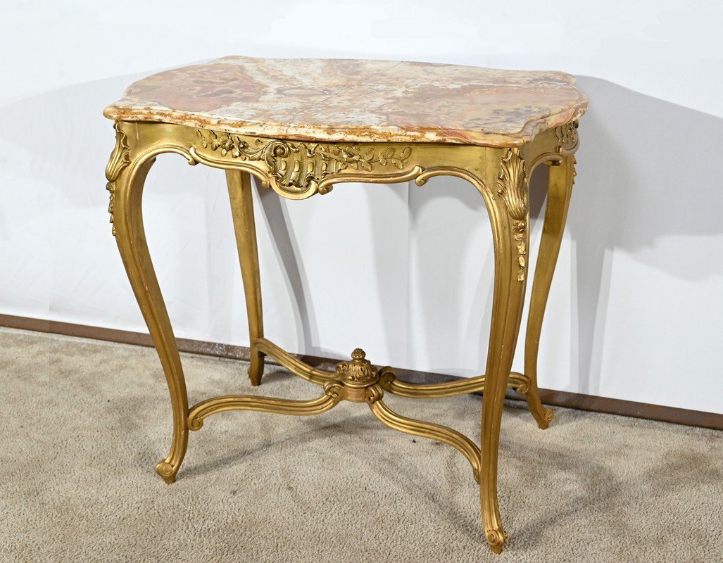 Petite Table De Milieu En Bois Doré, Style Louis XV – Fin XIXe-photo-2