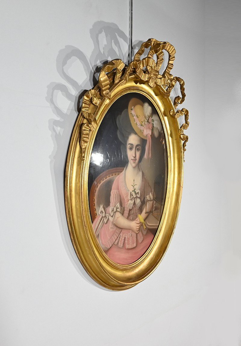 Important Pastel “the Girl With The Canary”, French School Of The 19th Century-photo-2