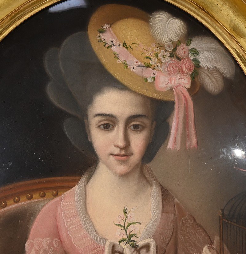 Important Pastel “the Girl With The Canary”, French School Of The 19th Century-photo-3