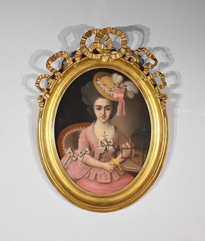 Important Pastel “the Girl With The Canary”, French School Of The 19th Century