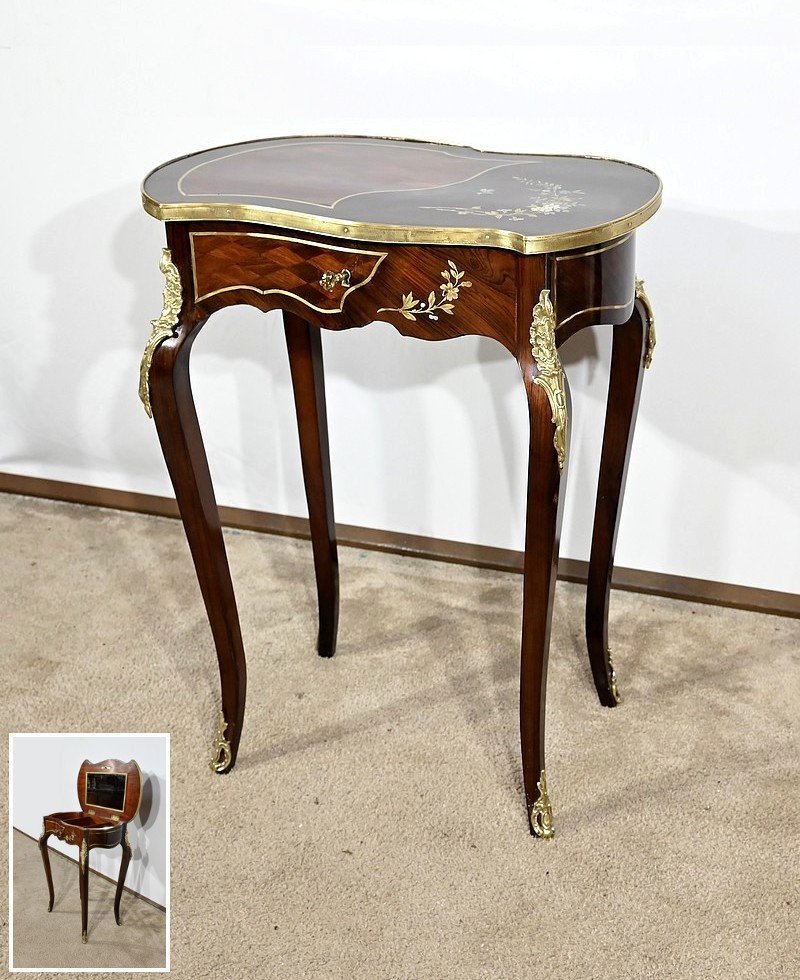 Small Marquetry Coffee Table, Louis XV Style, Napoleon III Period 