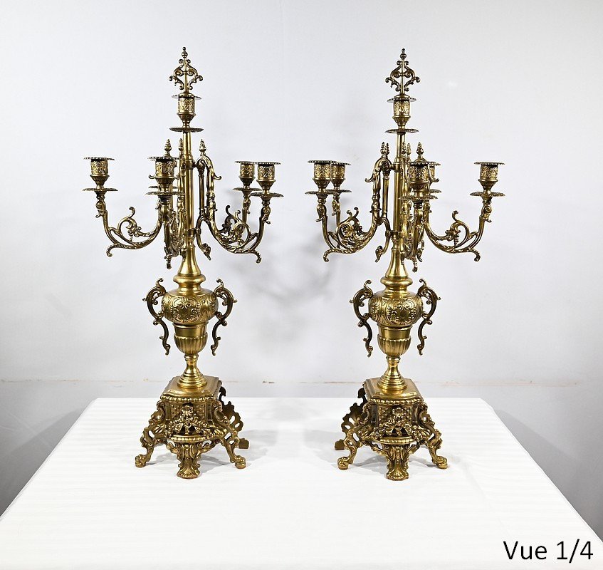 Pair Of Important Gilt Bronze Candelabra, Louis XIV Style – Early 19th Century-photo-4