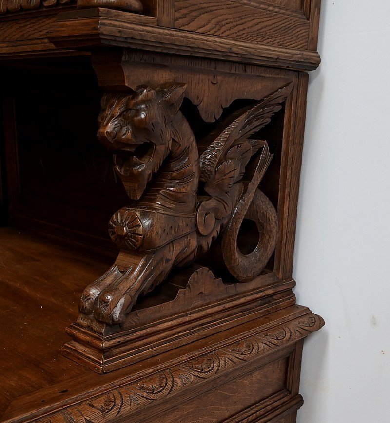 Narrow Oak Display Cabinet, Louis XIII Style – Late 19th Century-photo-3