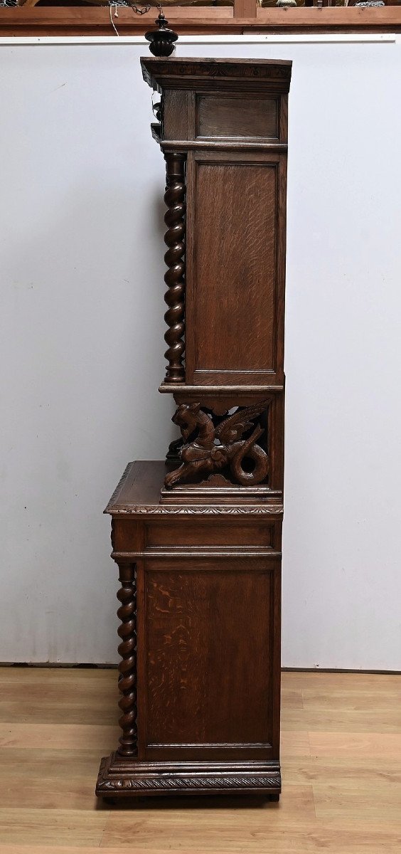 Narrow Oak Display Cabinet, Louis XIII Style – Late 19th Century-photo-7