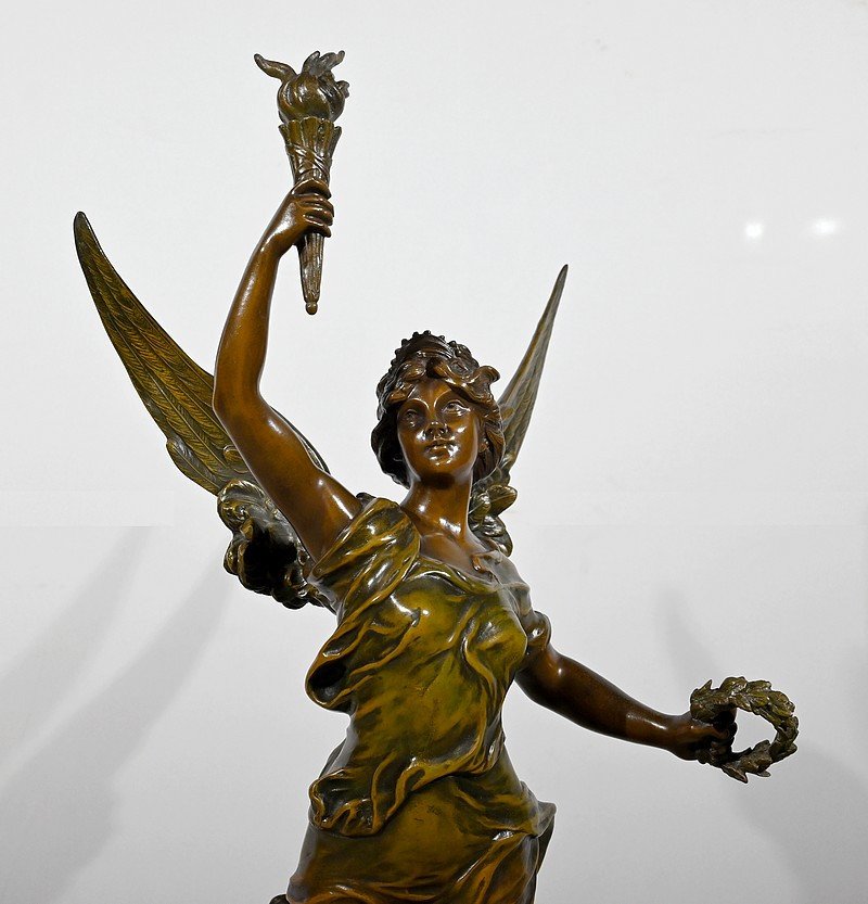 Important Spelter Sculpture, "la Patrie", Signed Ferville Suan - Late 19th Century-photo-2