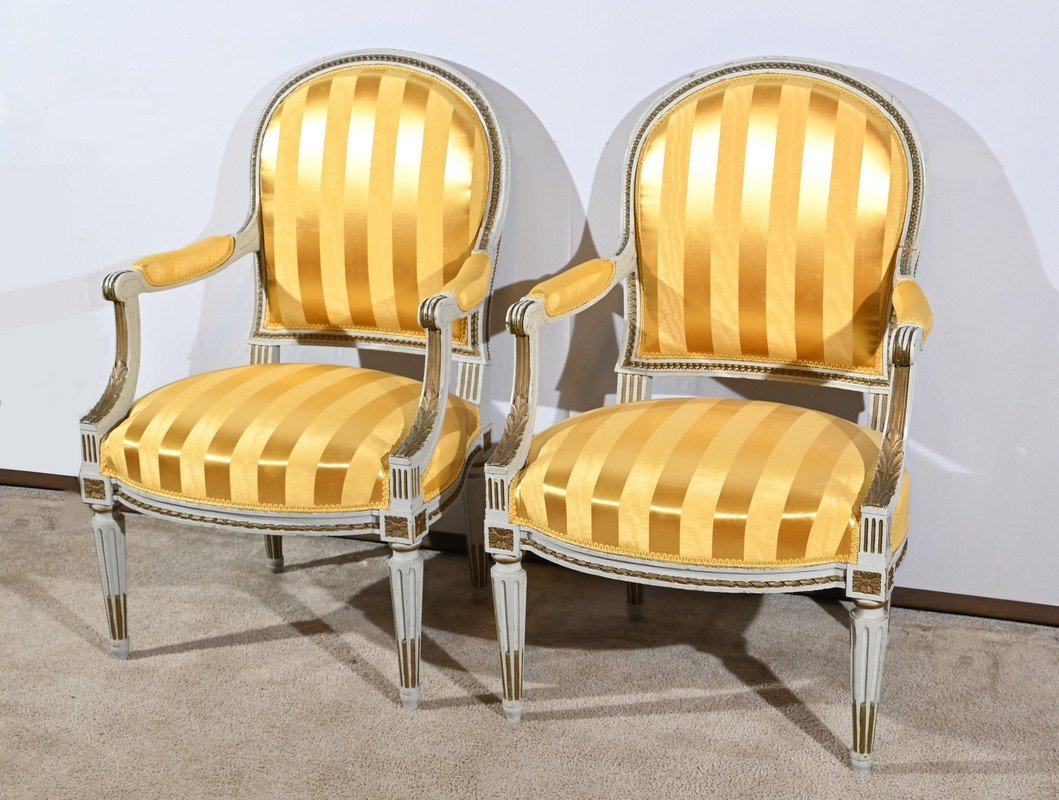 Pair Of Cabriolet Armchairs, In Retouched Wood, Louis XVI Style – Late 19th Century-photo-2