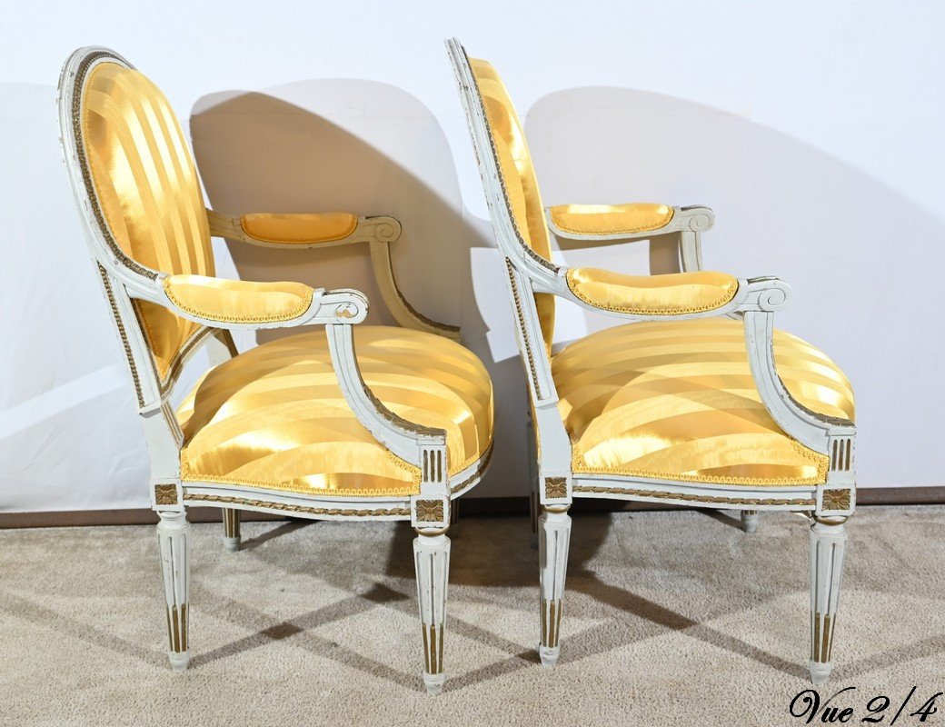 Pair Of Cabriolet Armchairs, In Retouched Wood, Louis XVI Style – Late 19th Century-photo-5