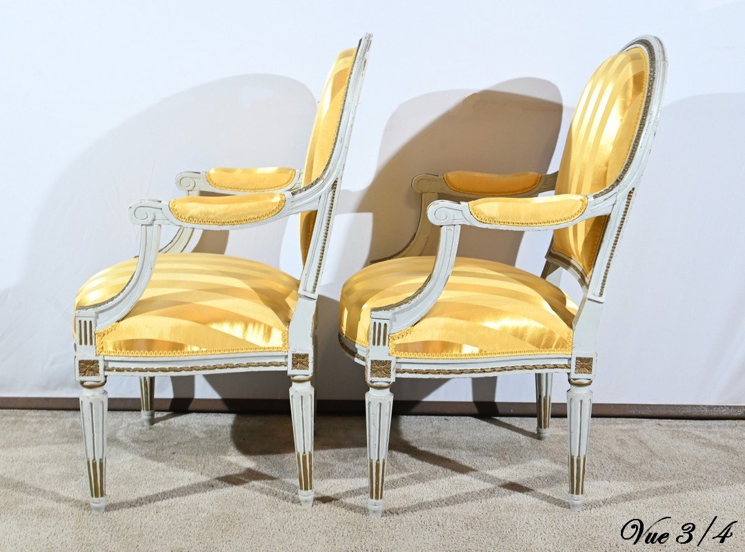 Pair Of Cabriolet Armchairs, In Retouched Wood, Louis XVI Style – Late 19th Century-photo-6