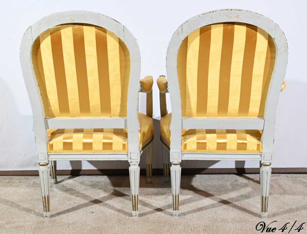 Pair Of Cabriolet Armchairs, In Retouched Wood, Louis XVI Style – Late 19th Century-photo-7