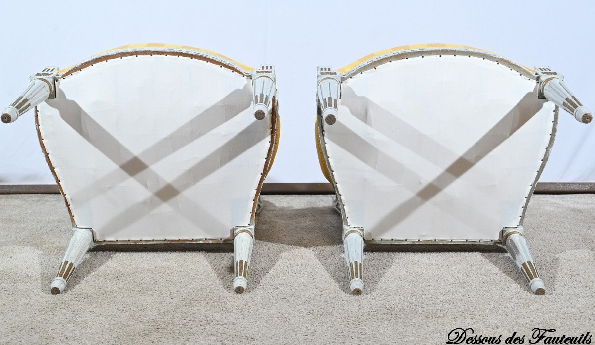 Pair Of Cabriolet Armchairs, In Retouched Wood, Louis XVI Style – Late 19th Century-photo-8