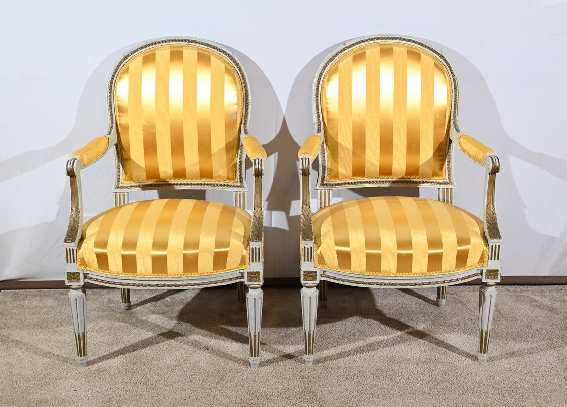 Pair Of Cabriolet Armchairs, In Retouched Wood, Louis XVI Style – Late 19th Century