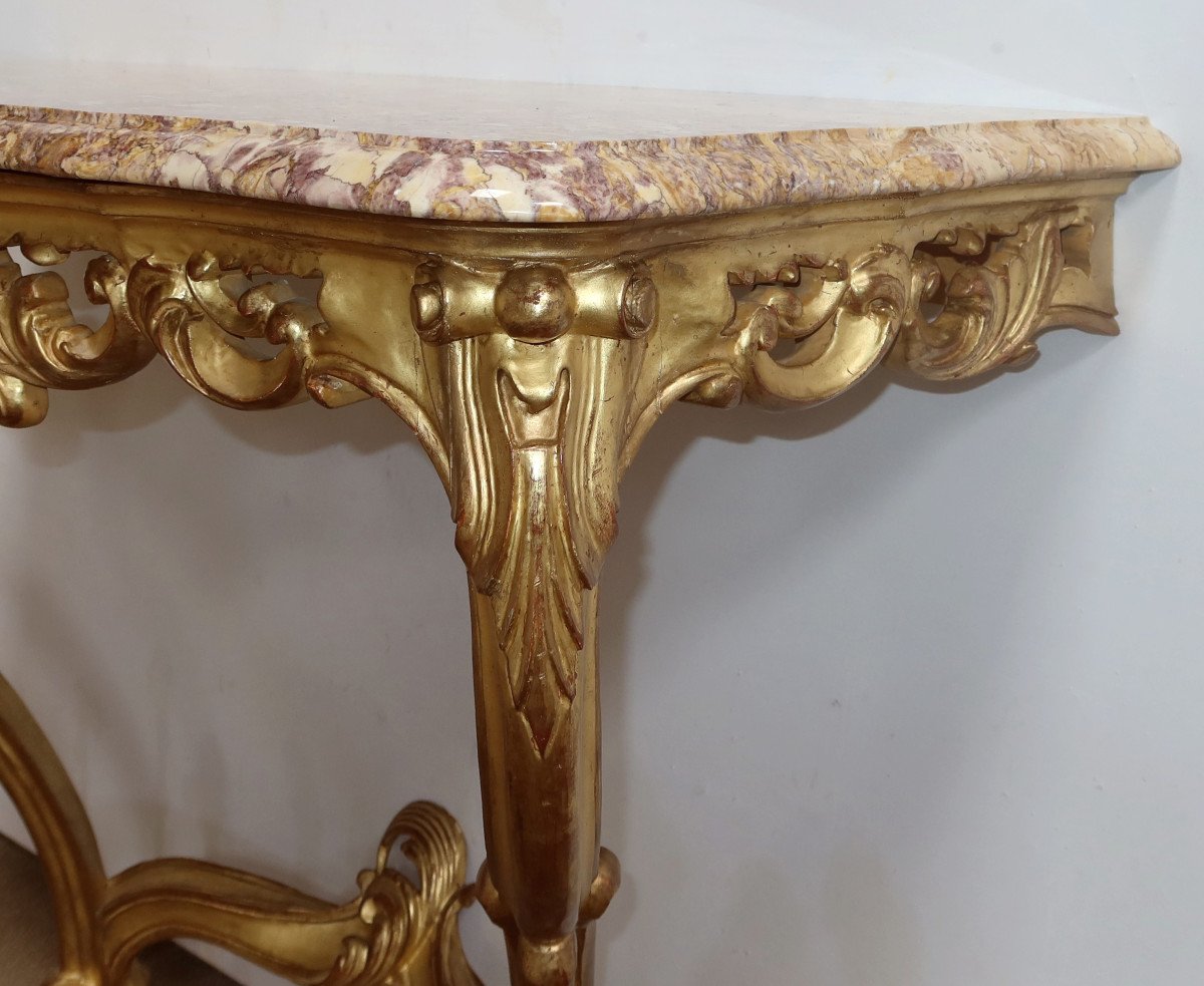 Gilded Wood Wall Console, Louis XV Style – Mid 20th Century-photo-2