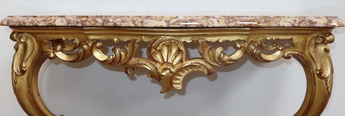 Gilded Wood Wall Console, Louis XV Style – Mid 20th Century-photo-3