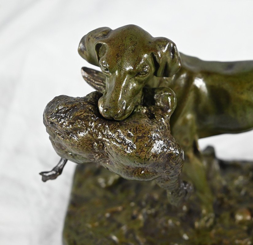 Bronze « braque Au Canard », Signé P.j Mêne – Milieu XIXe-photo-1