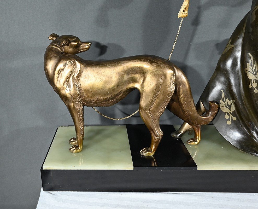 Important Chryselephantine Sculpture, "on A Walk", Signed Menneville And Rochard - 1930-photo-7